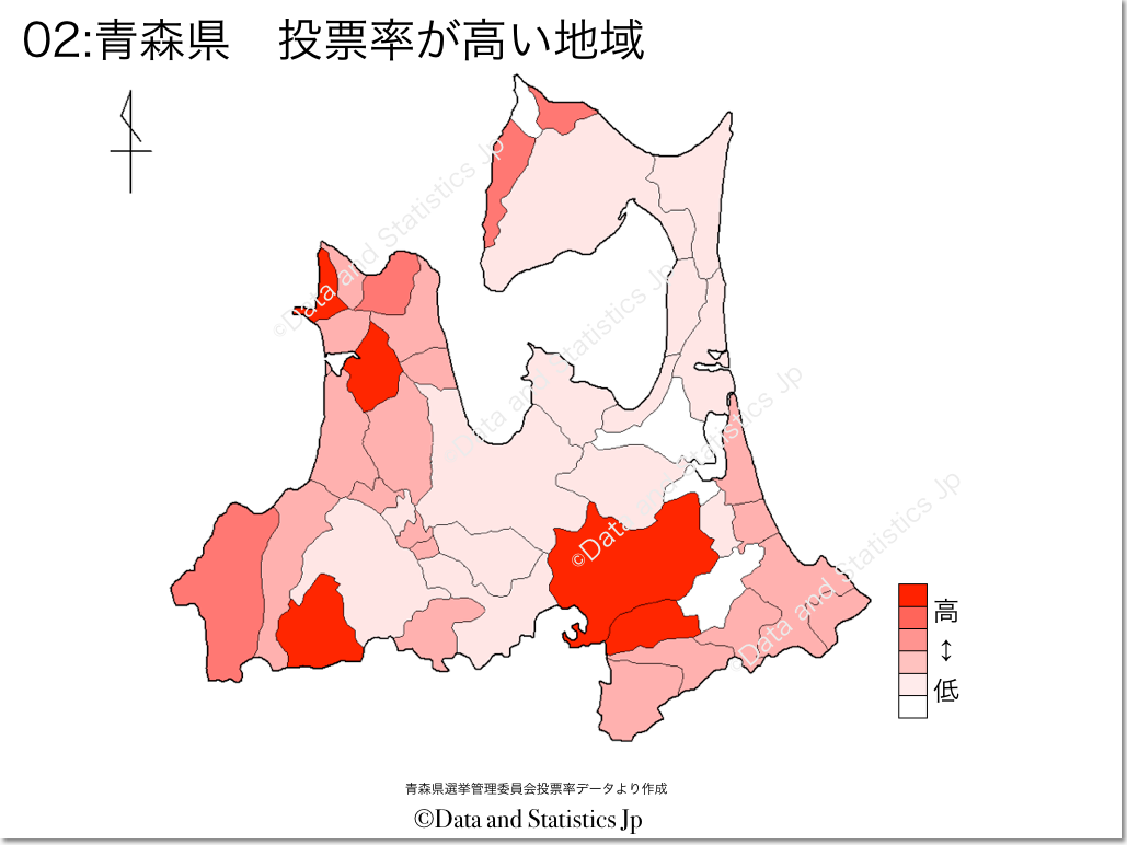 青森県　市町村別　投票率