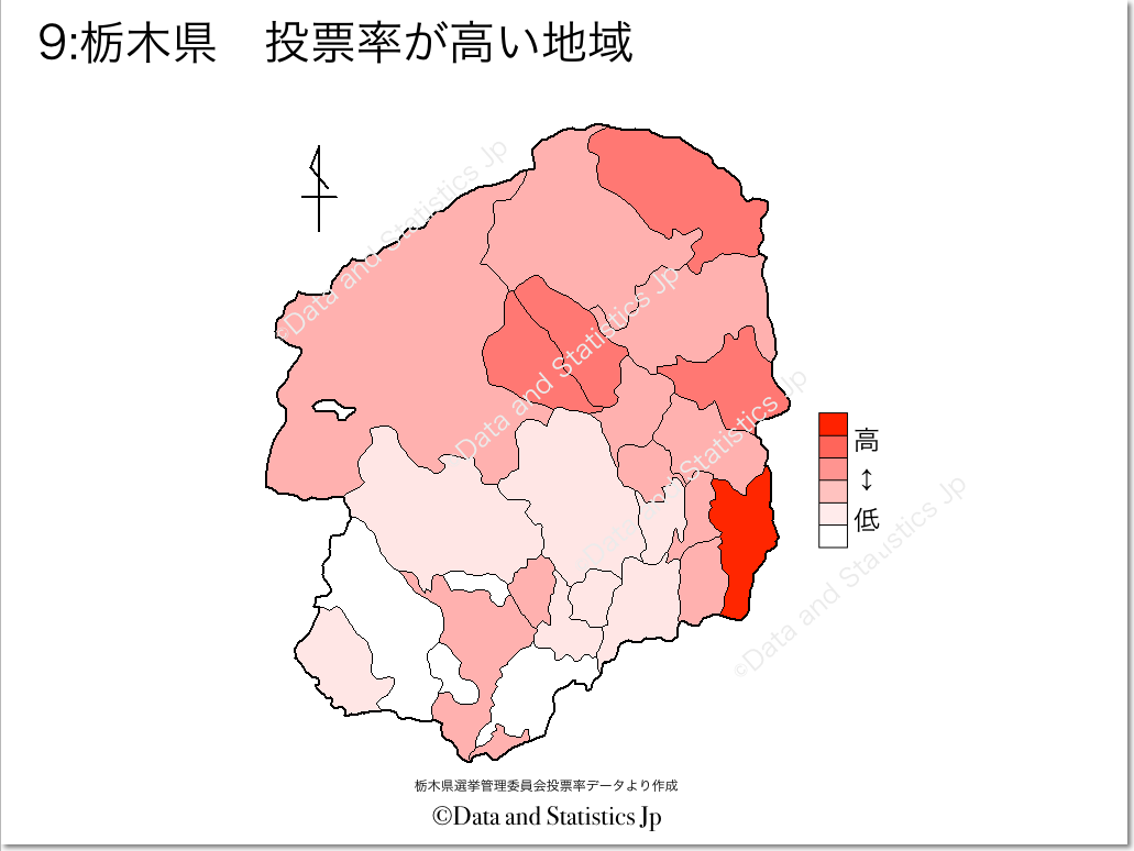 栃木県　市町村別　投票率