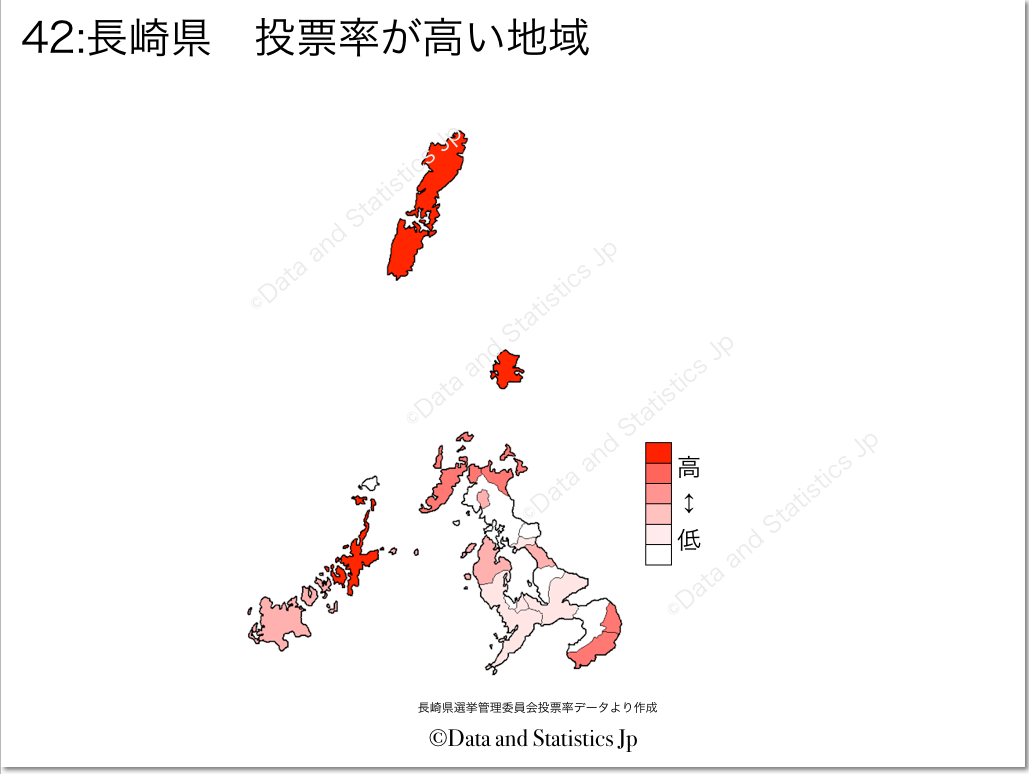 長崎県　市町村別　投票率