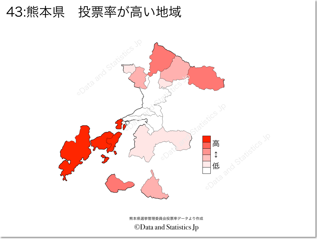 熊本県　市町村別　投票率